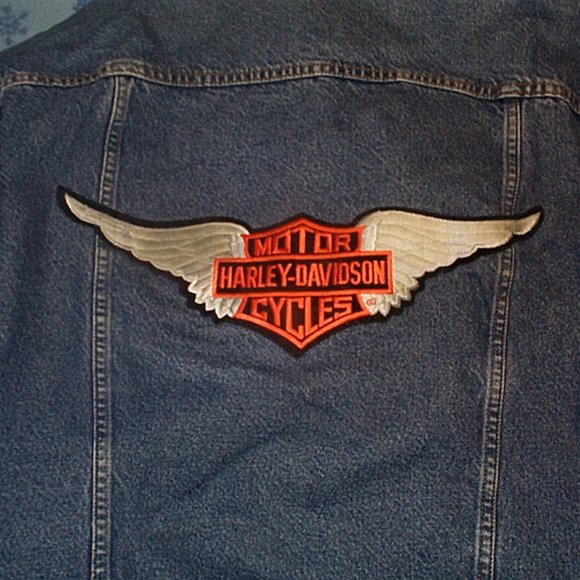 Vintage Levi's USA made Trucker jacket Plaid Lining Harley patches size XL - Picture 6 of 6